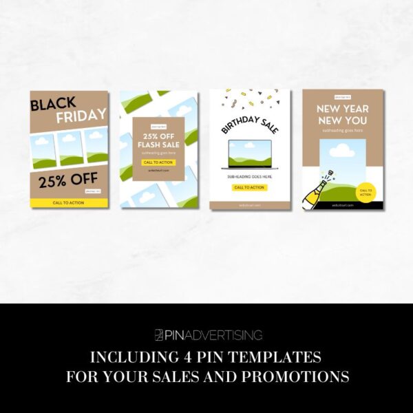 4 Pinterest templates for digital product and course sales promotions
